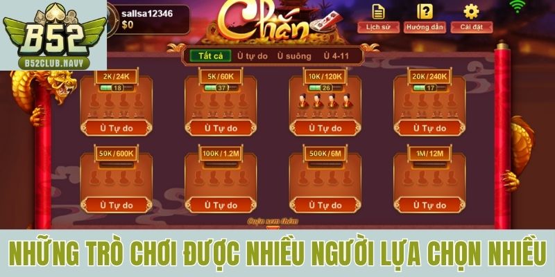 Những trò chơi được nhiều người lựa chọn nhiều nhất